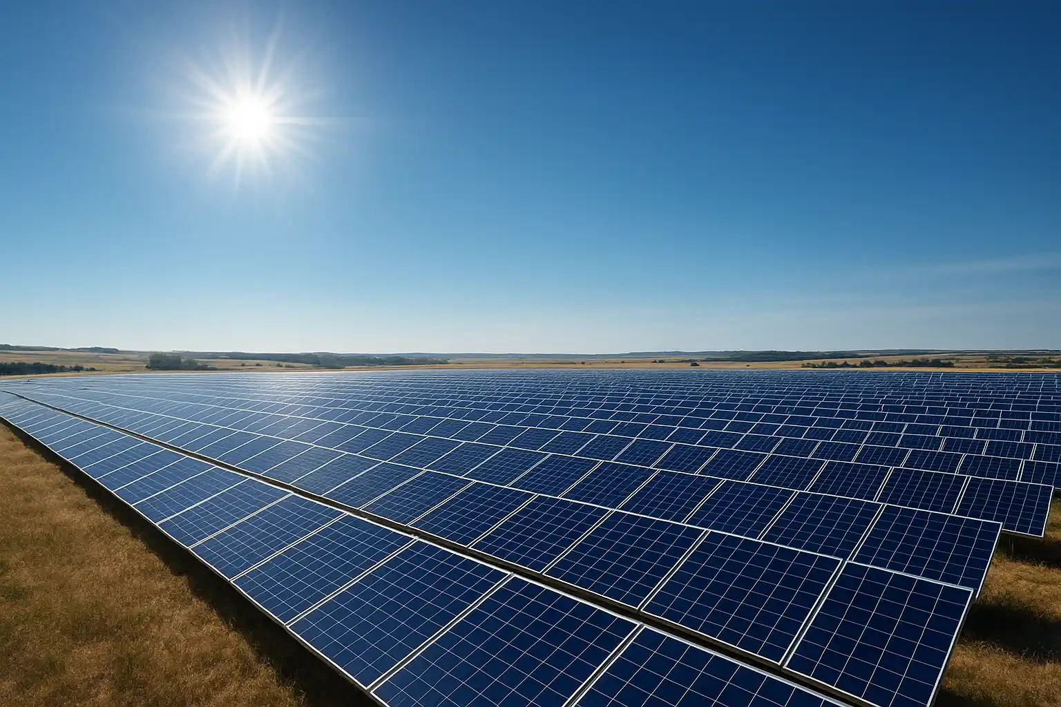 Große Boden-PV-Anlage in sonniger Landschaft