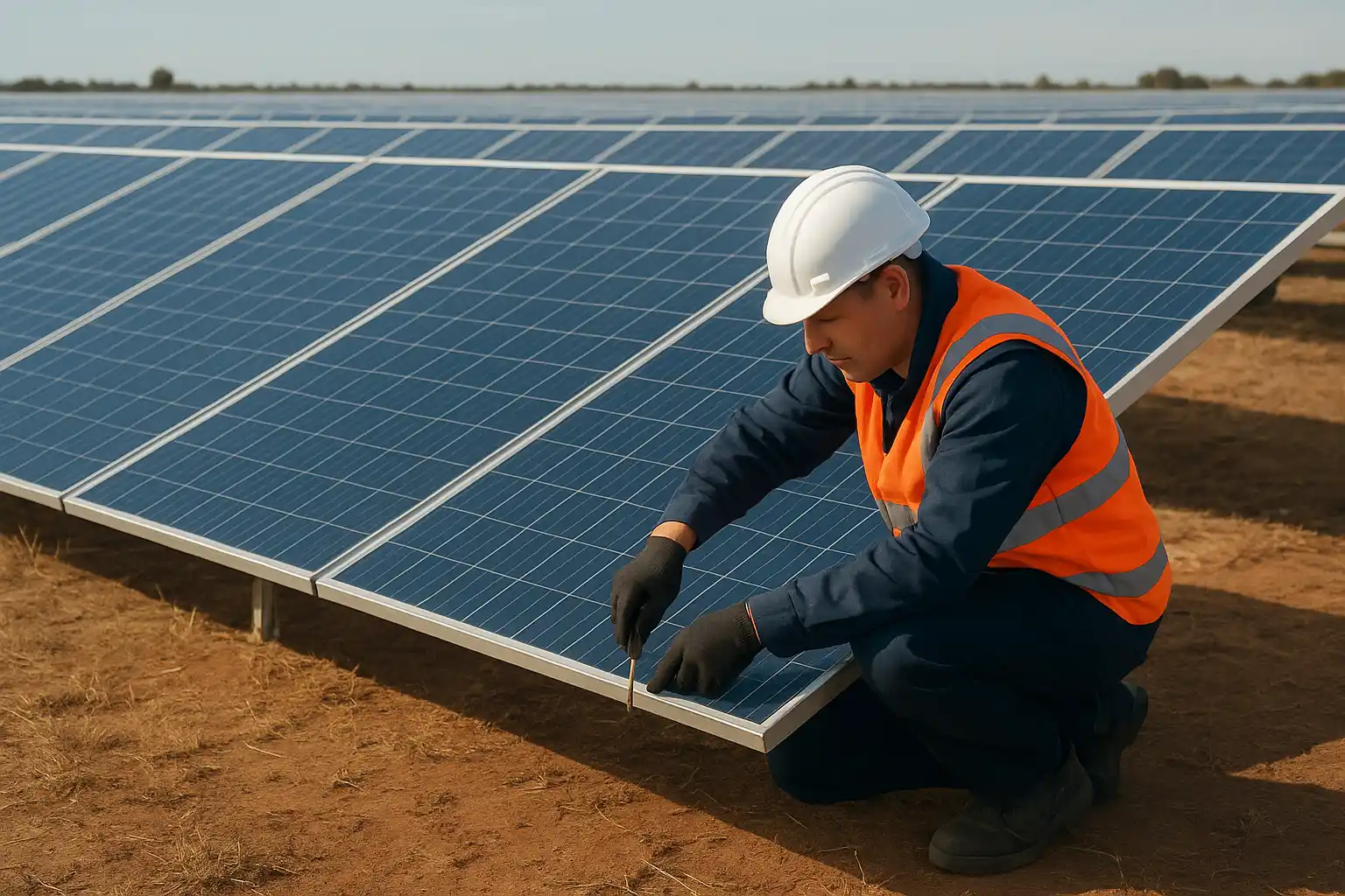 Installation von Solarmodulen auf einem Feld