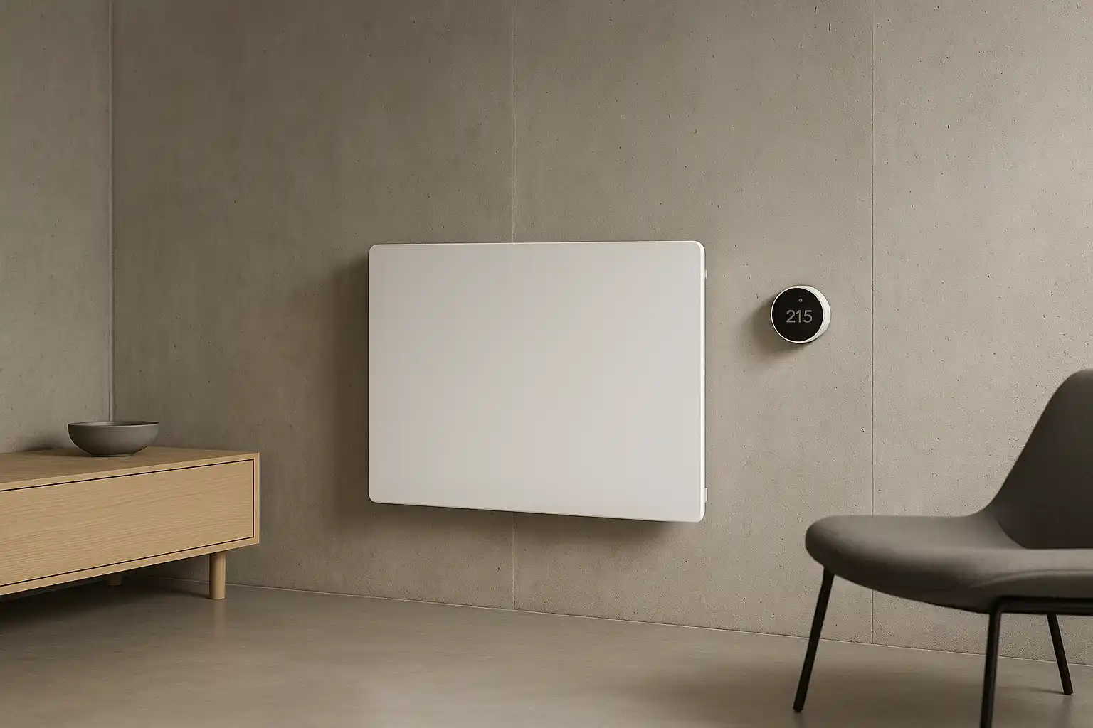 Energieeffizienter Heizkörper in einem minimalistischen Raum