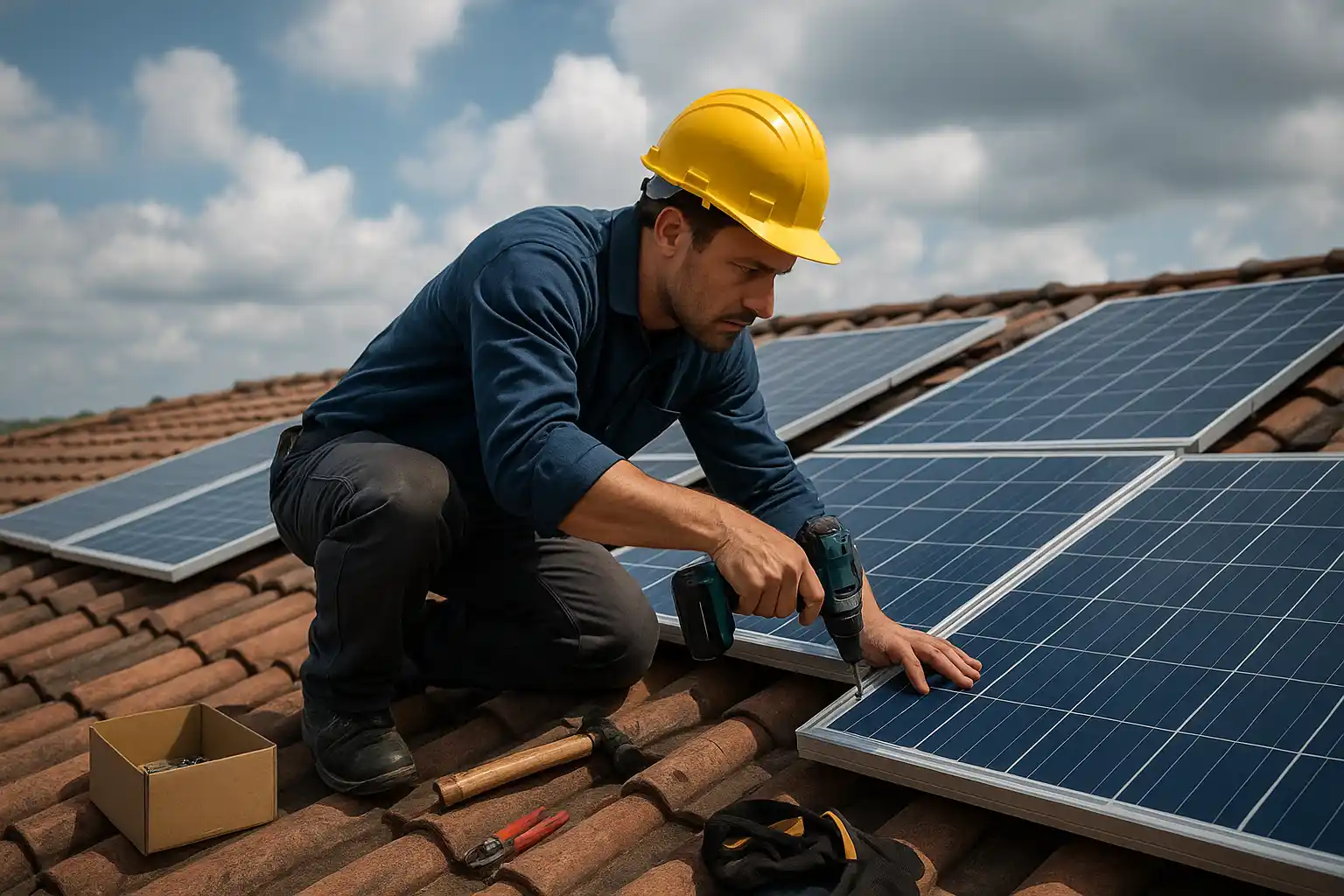 Installation von Solarmodulen auf dem Dach