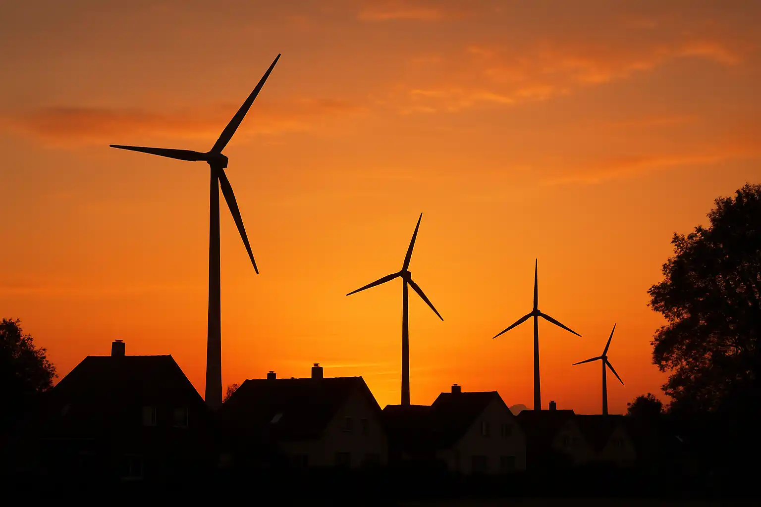 Wind turbines in a residential area