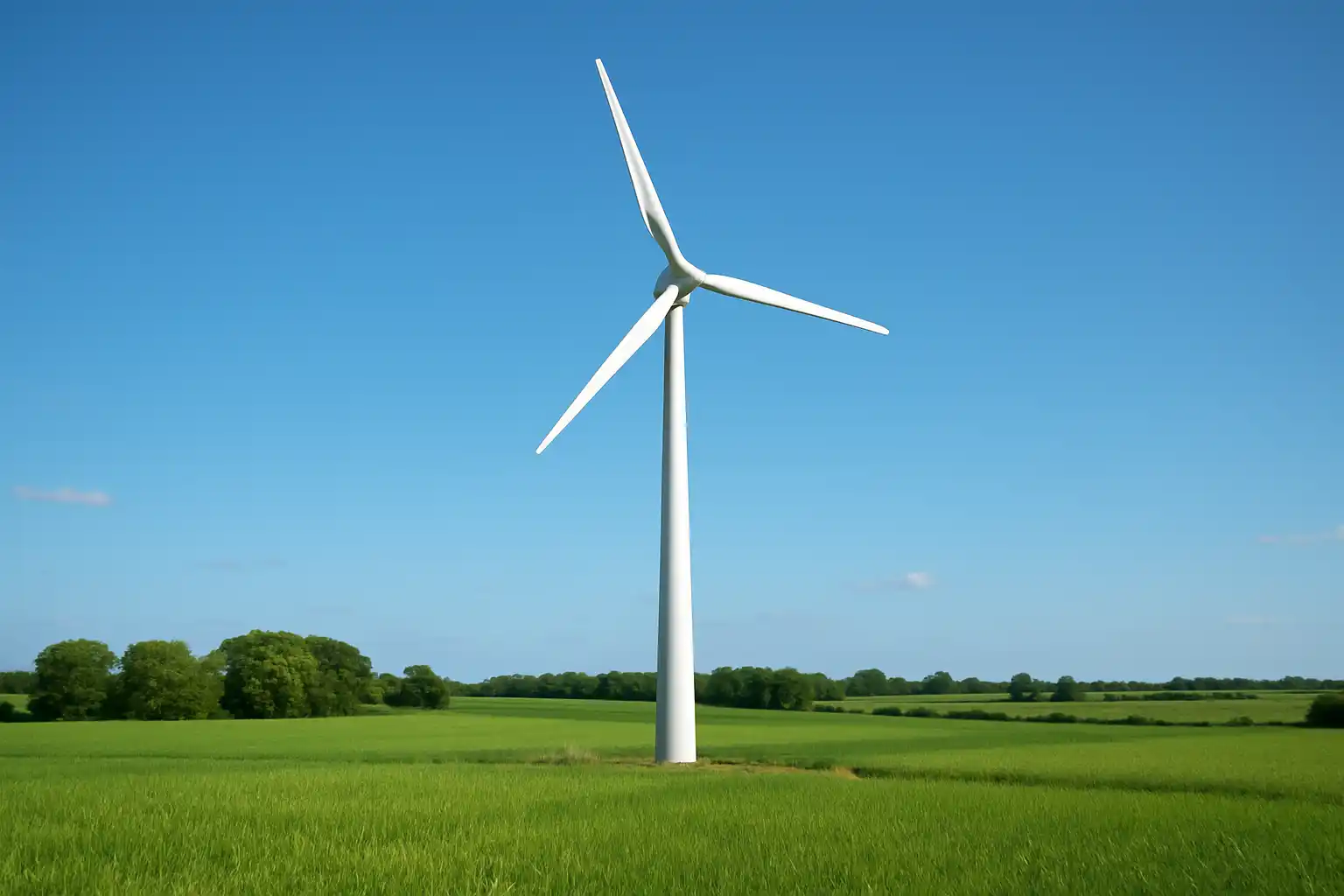 Small-scale wind turbine in rural landscape