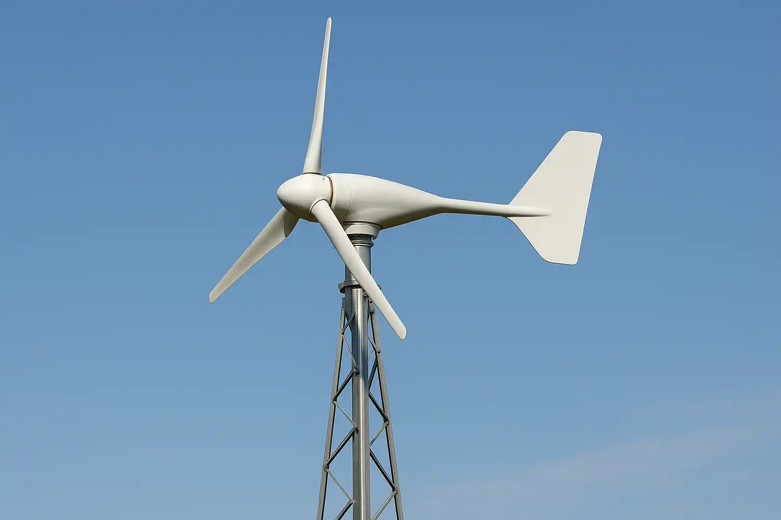 Side view of a small-scale wind turbine