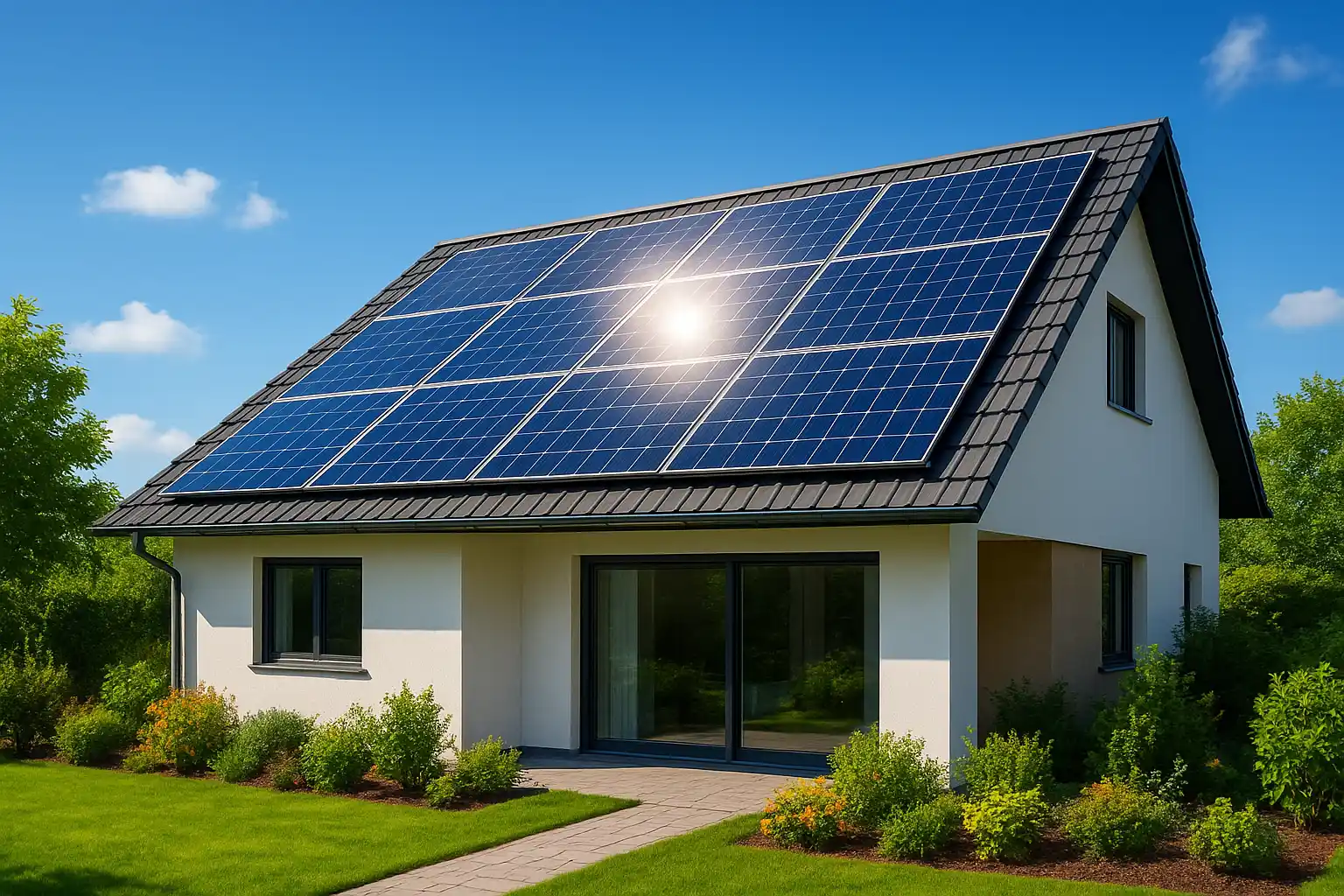 Home with solar panels on the roof