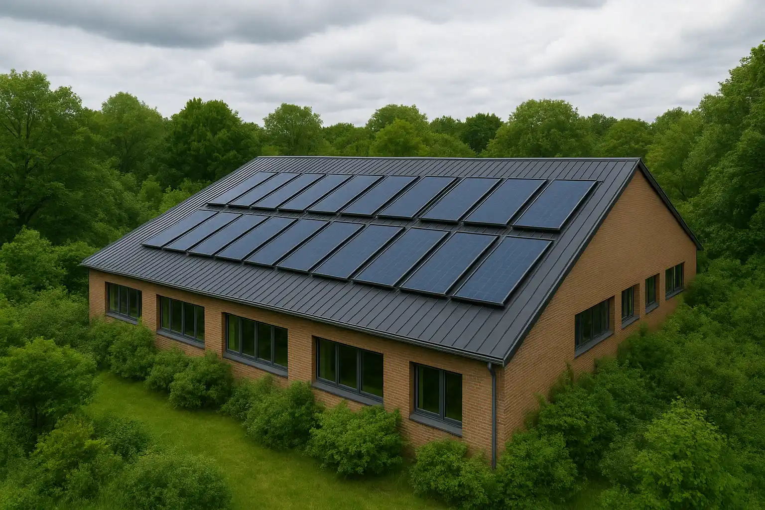 Gebäude mit Solar-Luftkollektoren in der Natur