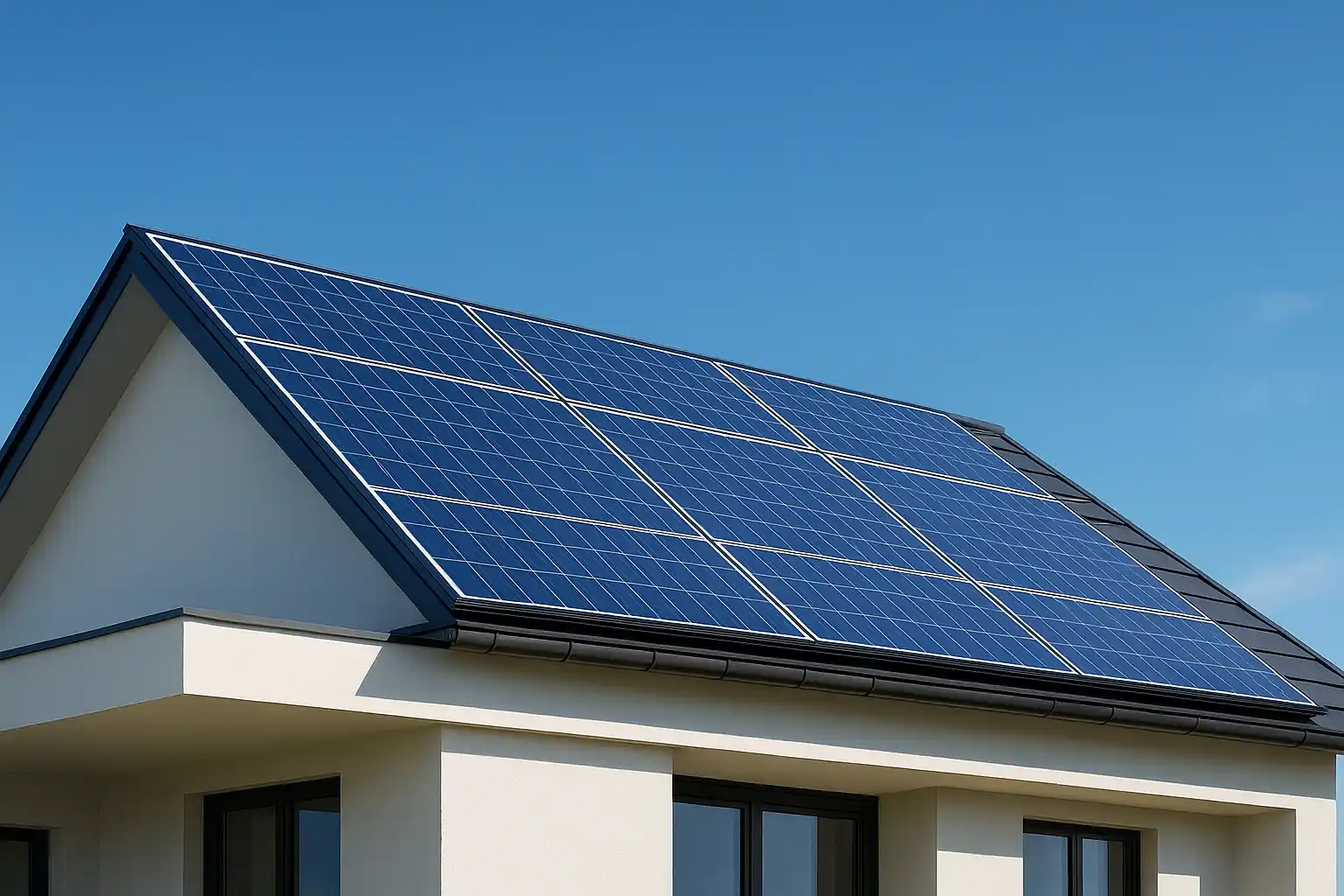 Solar panels on a modern house roof
