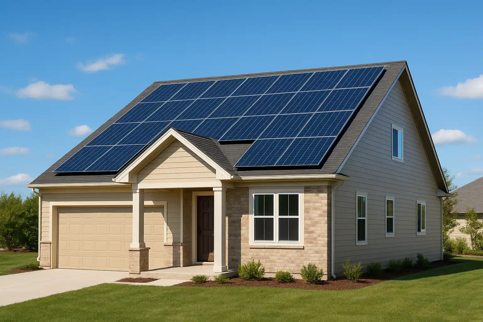 Completed solar roof on a house