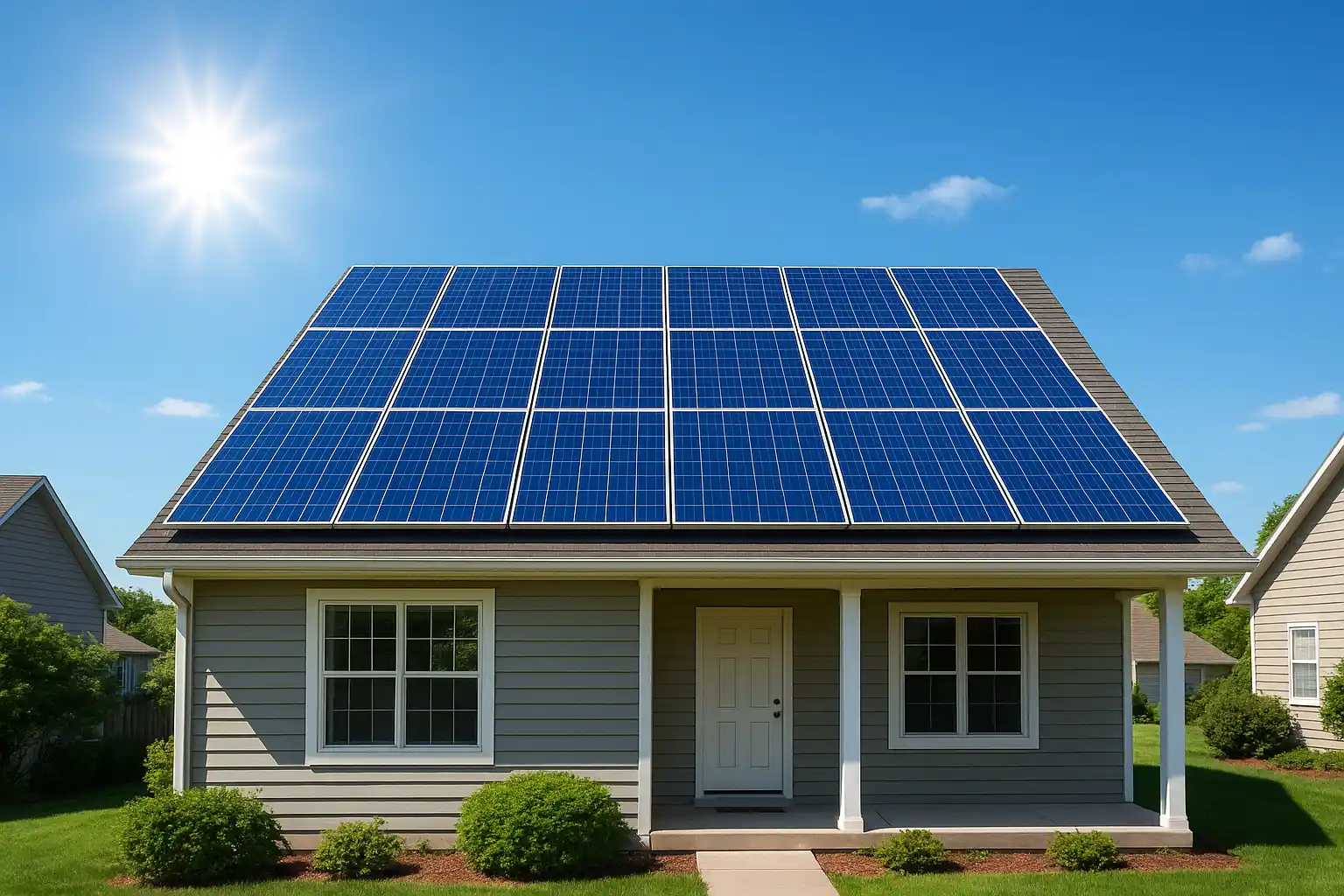House with solar panels on the roof