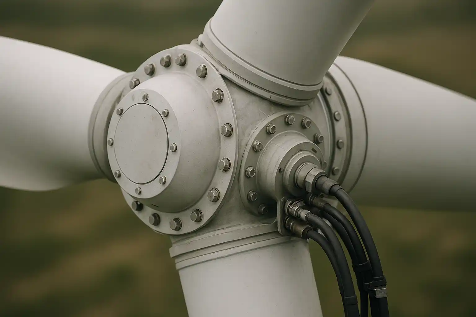 Nahaufnahme eines Rotors einer Windkraftanlage
